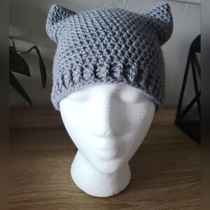Cat hat, gray cat ears beanie, pussycat beanie, women's beanie, kitty cat Hat